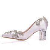 LBSFY  -  High Heels Luxury Satin Silk Wedding Shoes Bride Clear Christmas Day Evening Party Pumps